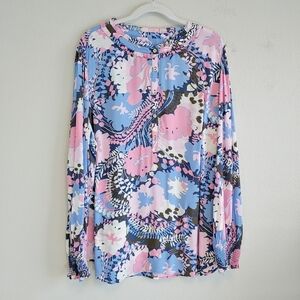 Talbots Floral Smocked Cuff Blouse Plus Size 2X Casual